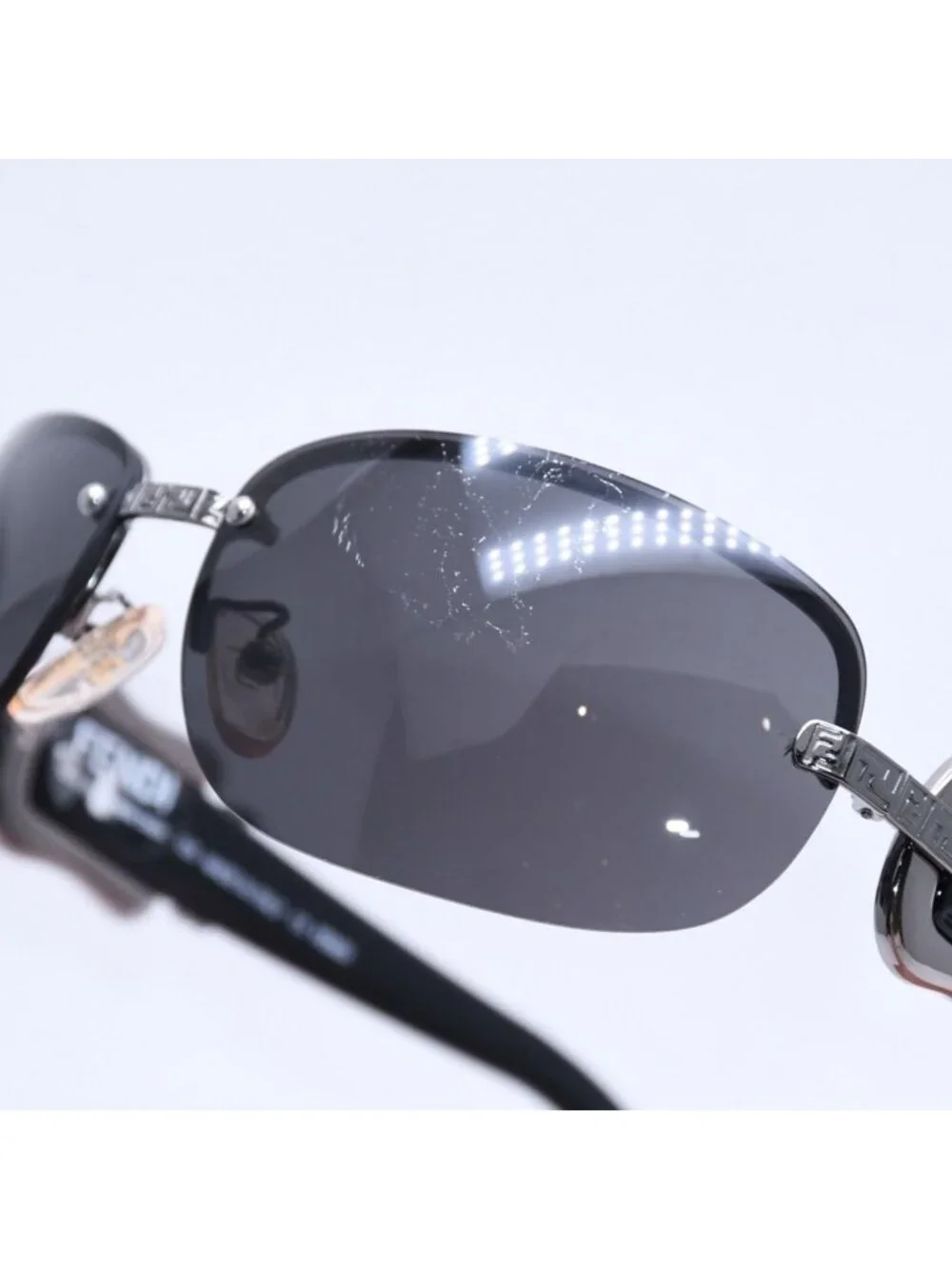 Fendi Half Rim Sunglasses Eyewear 060 Belt Temple Black